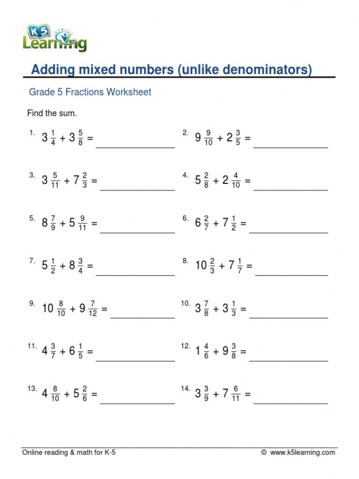 Adding Mixed Numbers (Unlike Denominators) : Grade  Fractions