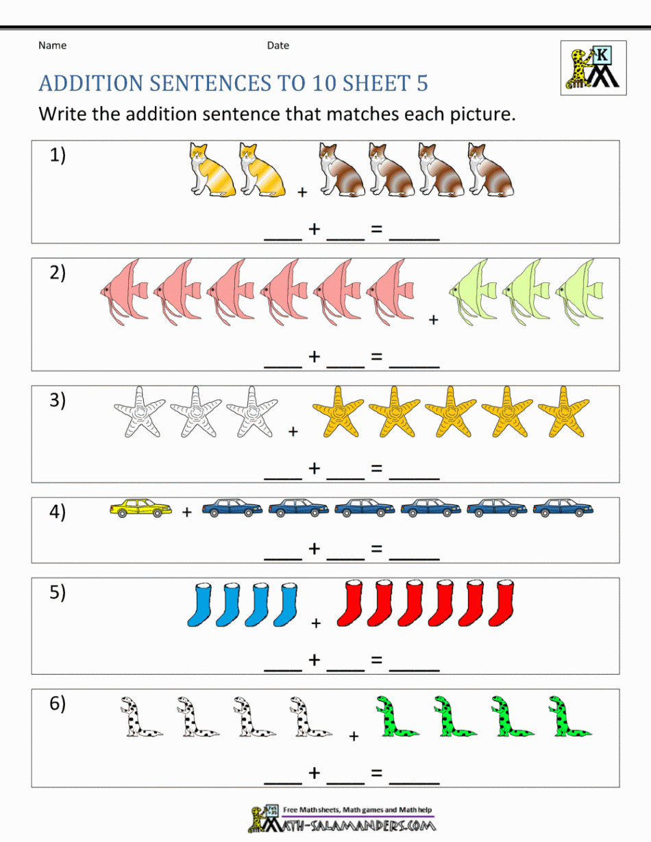 Addition Worksheets for Kindergarten