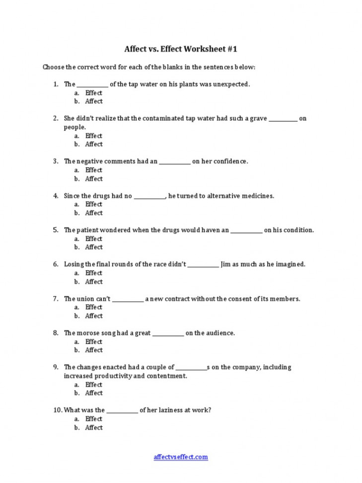 Affect Vs Effect Worksheet   PDF