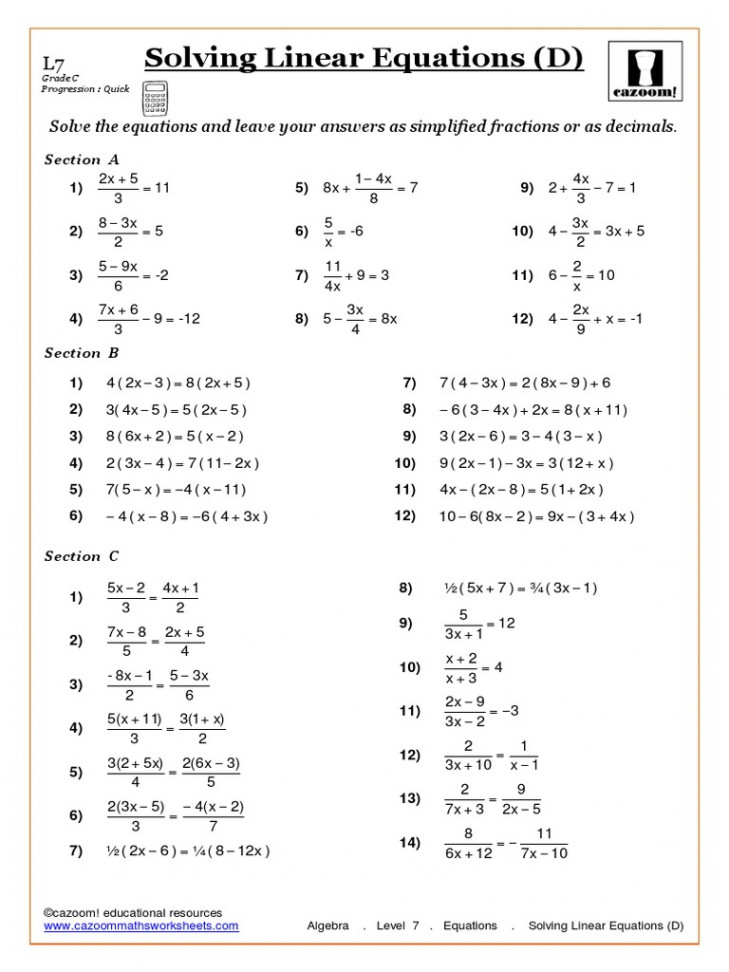 Algebra. Level . Equations