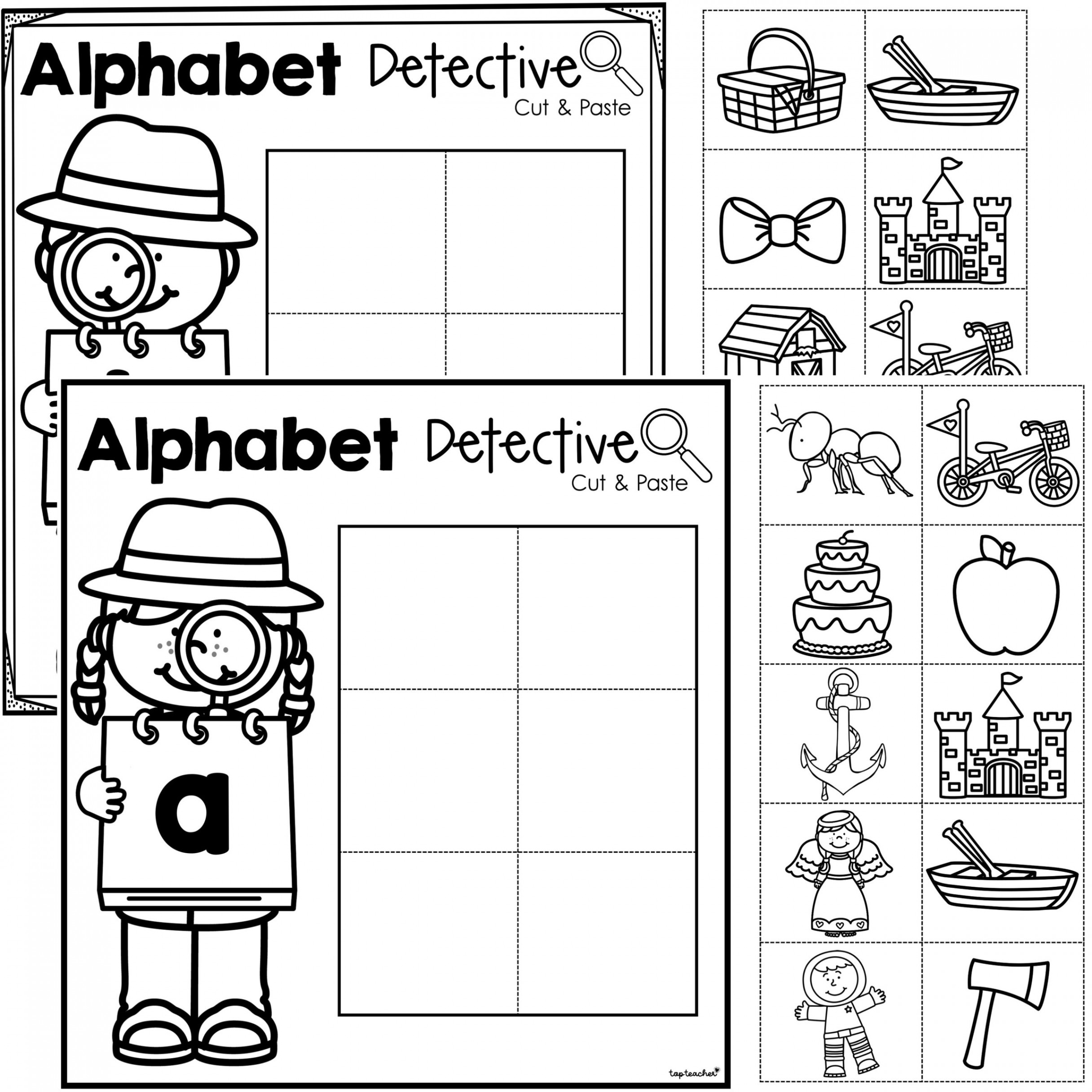 Alphabet Detective Cut & Paste Initial Sounds Worksheet - Top Teacher