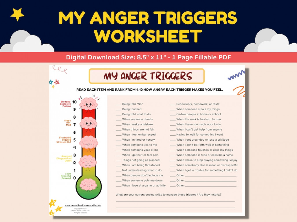 Anger Triggers Fillable Worksheet Kids Children With Anger - Etsy