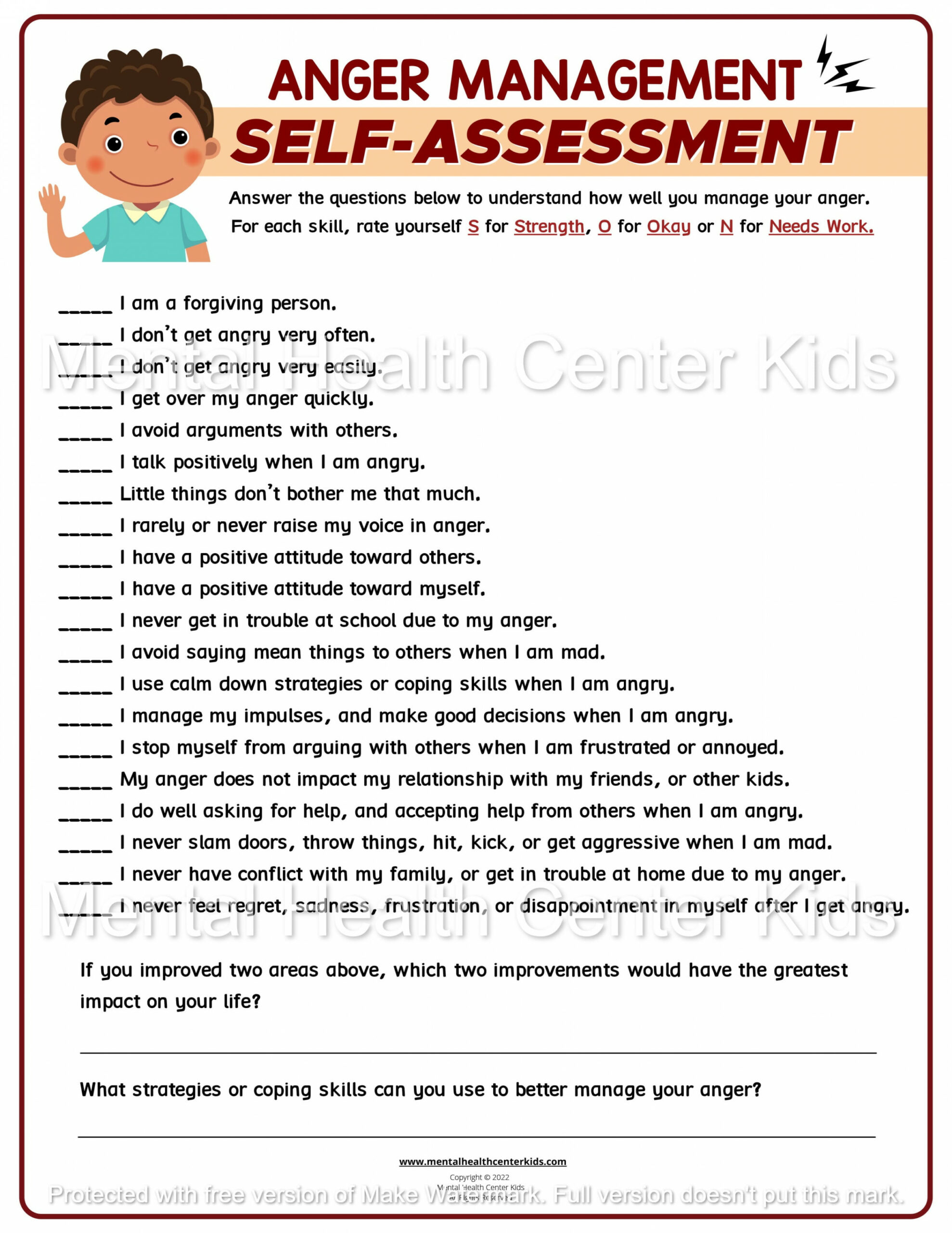 Anger Worksheets for Kids – Mental Health Center Kids