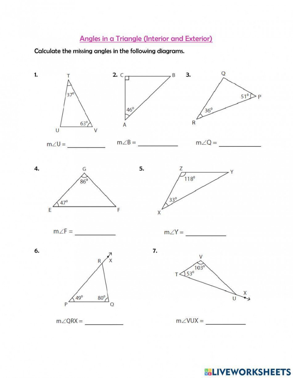 Angles in a Triangle activity  Live Worksheets