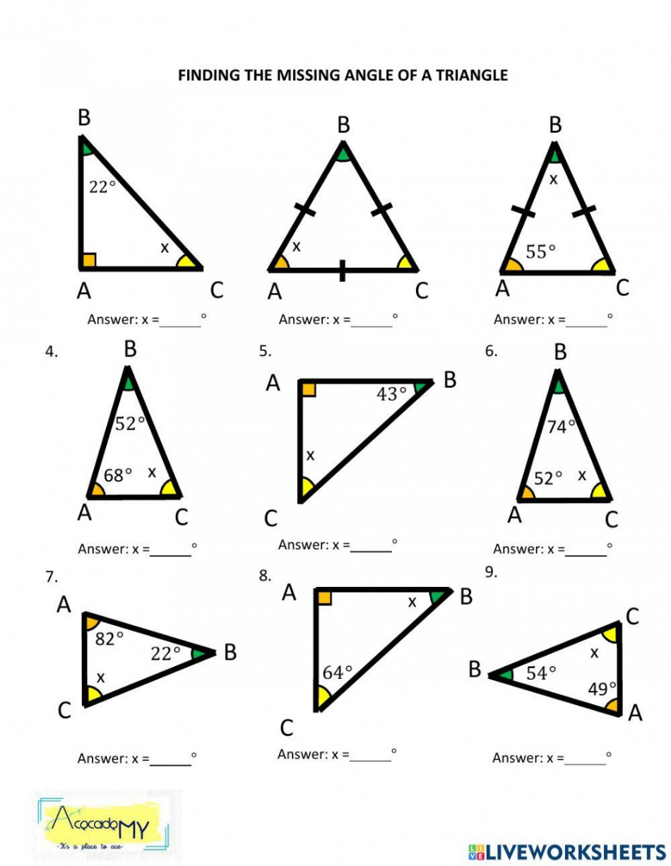 Angles in Triangles worksheet  Live Worksheets