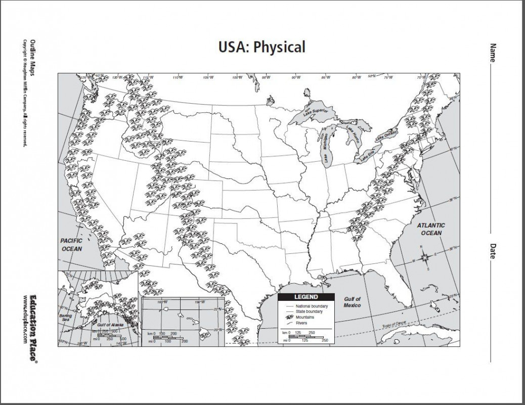 Another USA physical map  Map worksheets, Geography worksheets