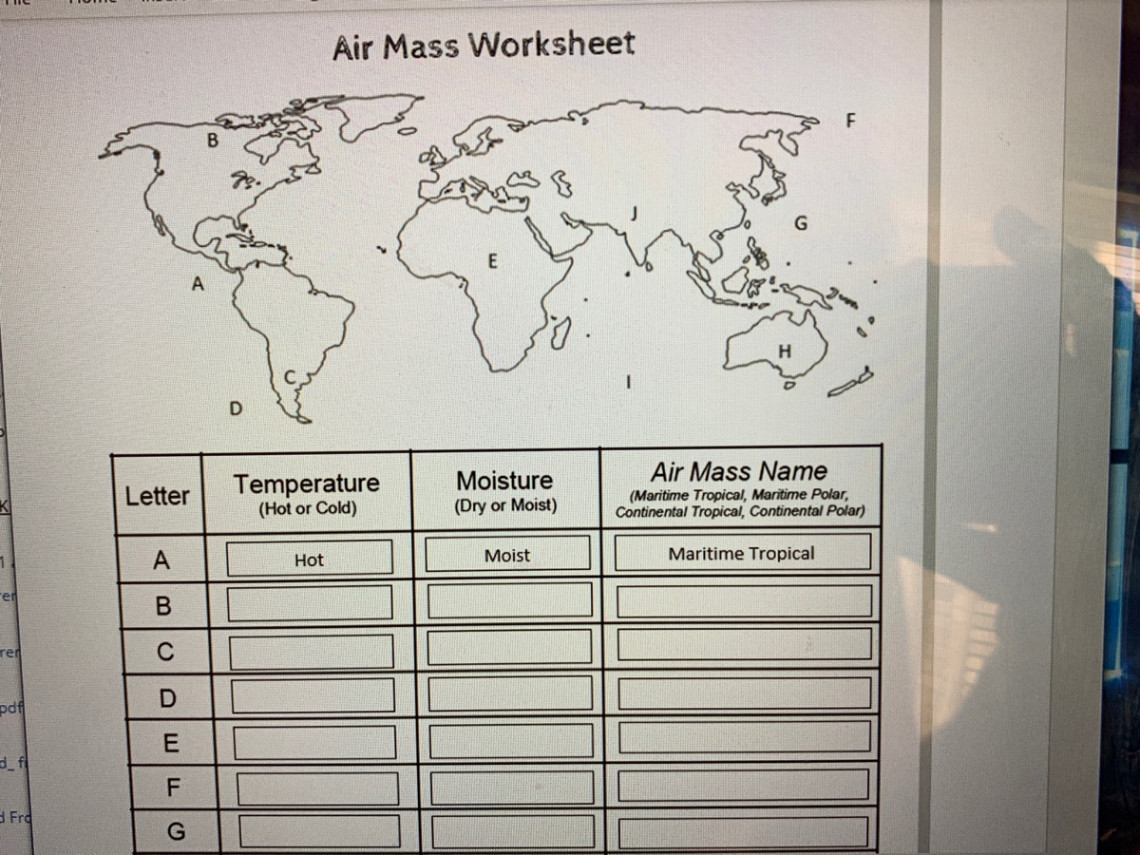 Answered: Air Mass Worksheet H Air Mass Name  bartleby