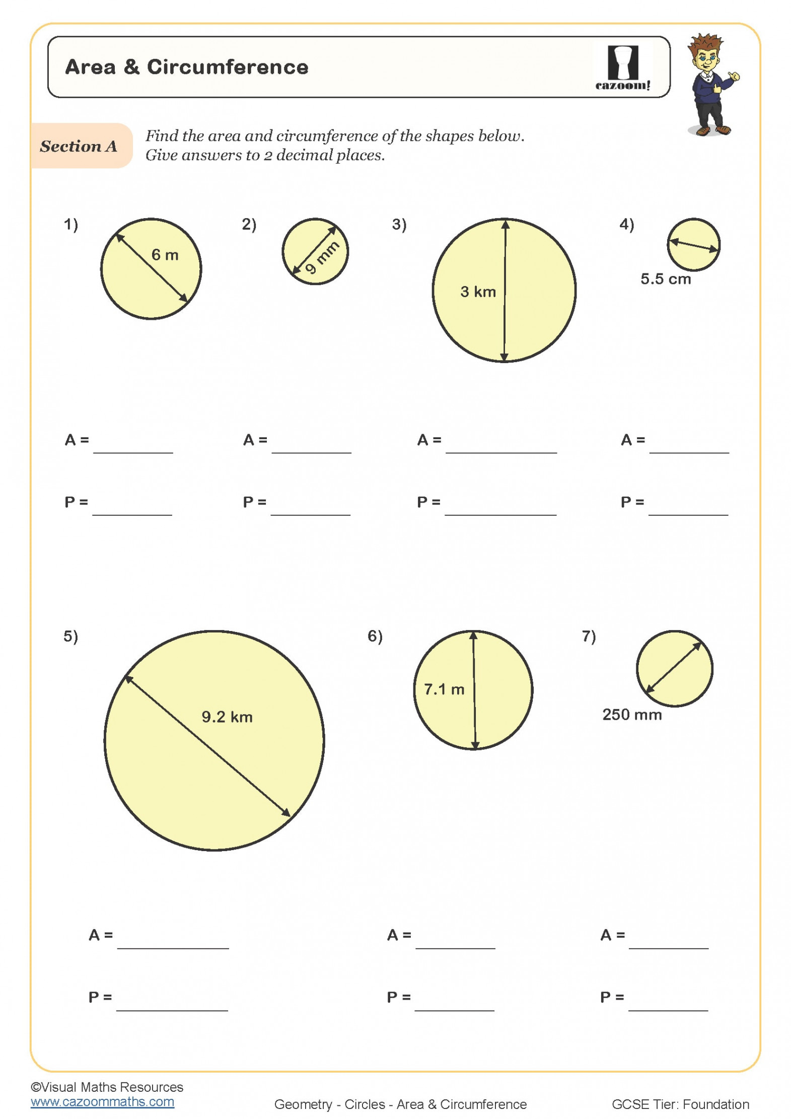 Area and Circumference Worksheet  Cazoom Maths Worksheets