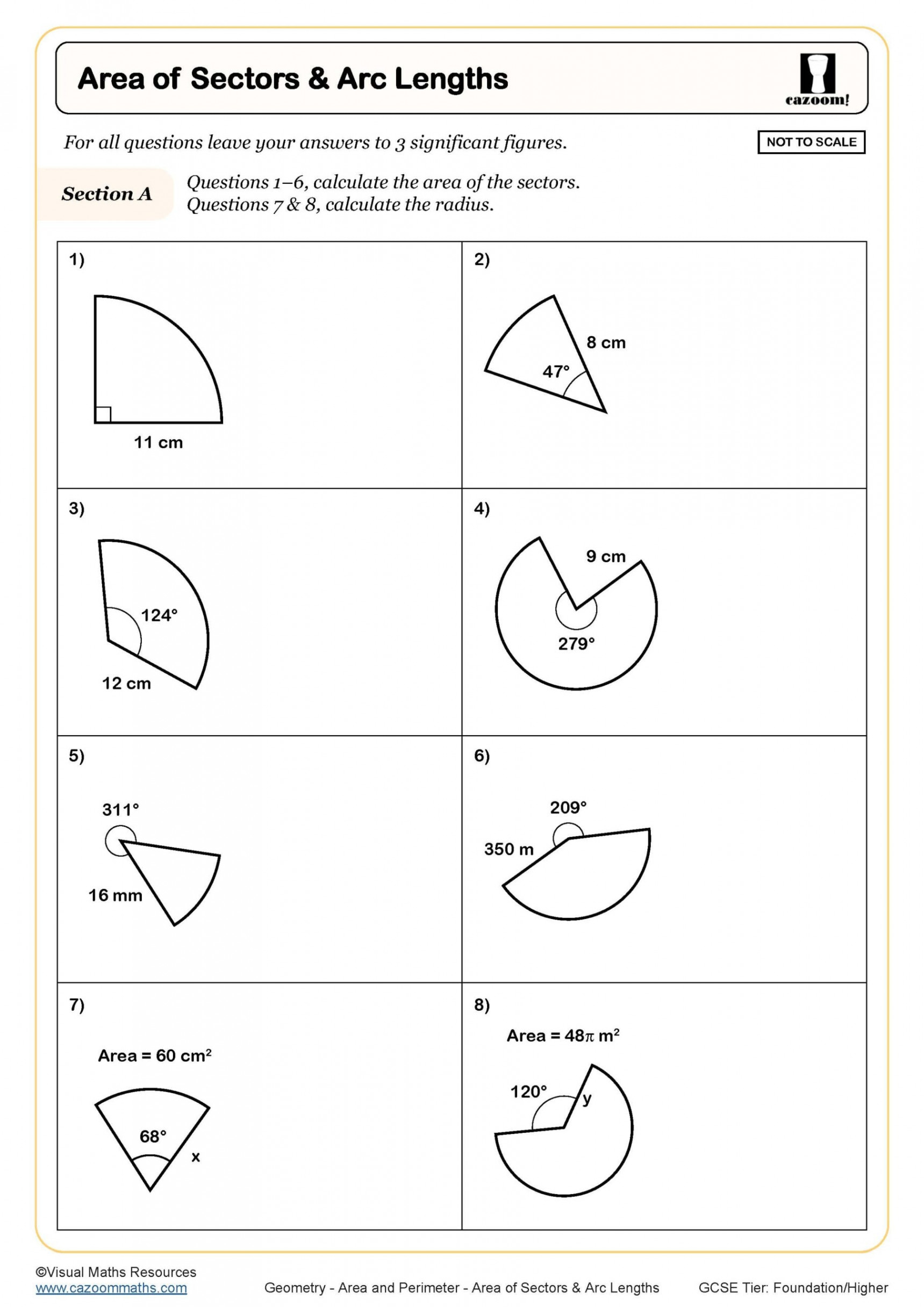 Area of Sectors and Arc Lengths Worksheet  Printable PDF Worksheets