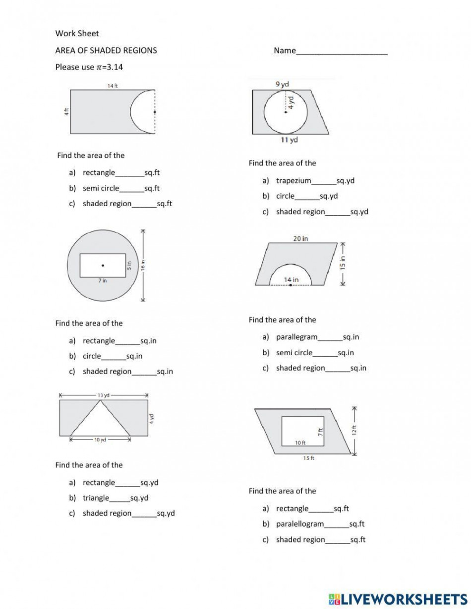 Area of Shaded Regions worksheet  Live Worksheets