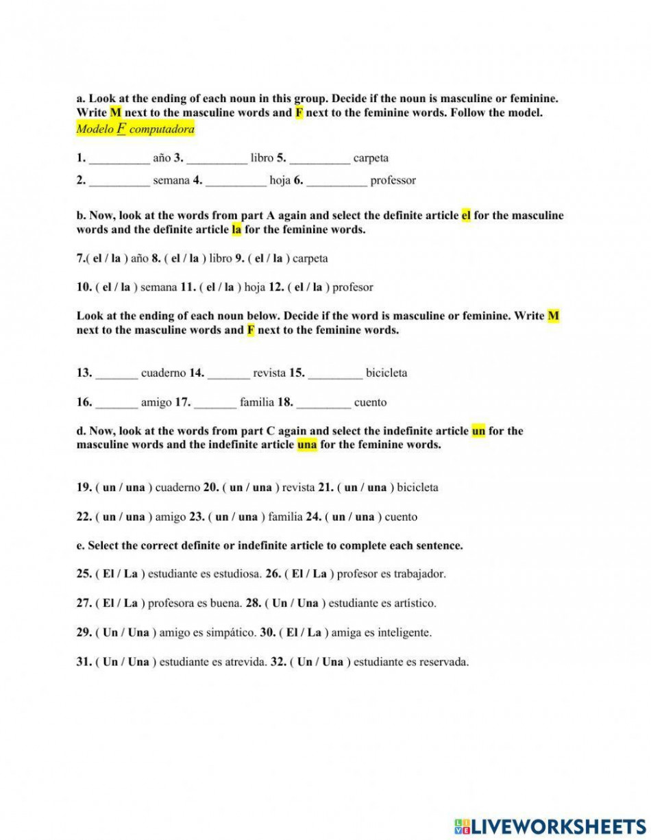 Artículos Definidos e Indefinidos Definite and Indefinite Articles