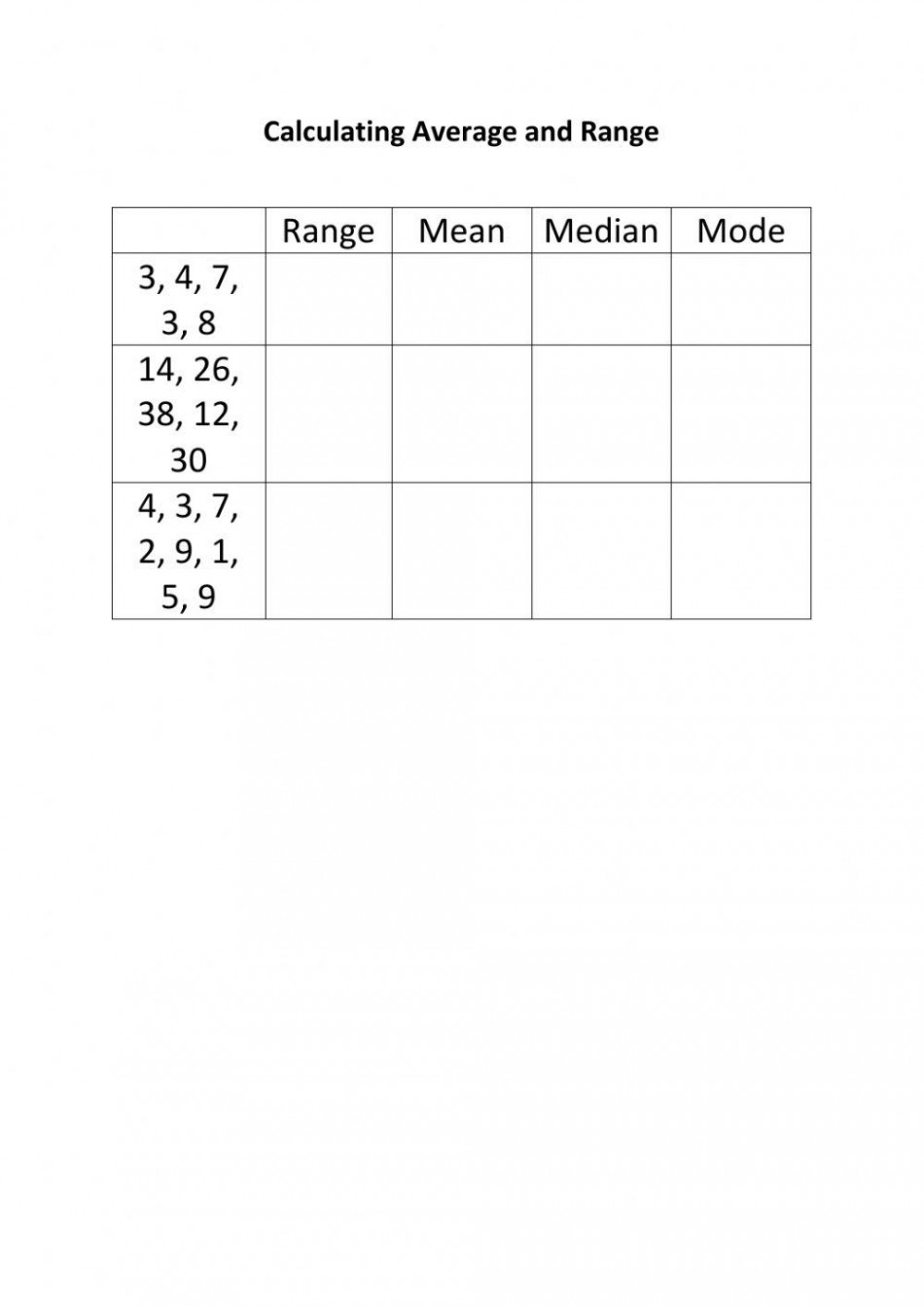 Averages and range worksheet  Live Worksheets