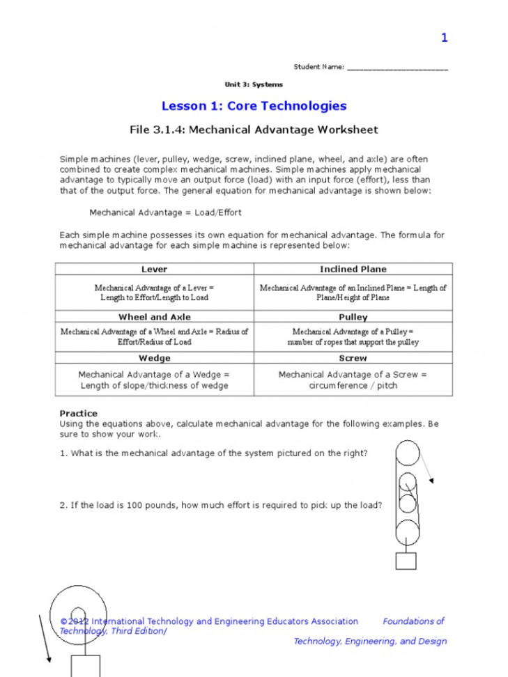 B Mechanical Advantage Worksheet  PDF  Machines