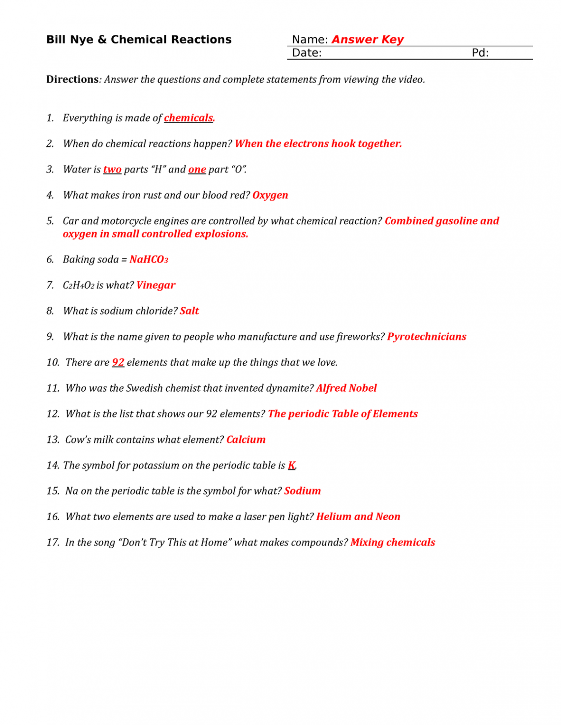 Bill Nye Chemical Reactions - Bill Nye &amp; Chemical Reactions