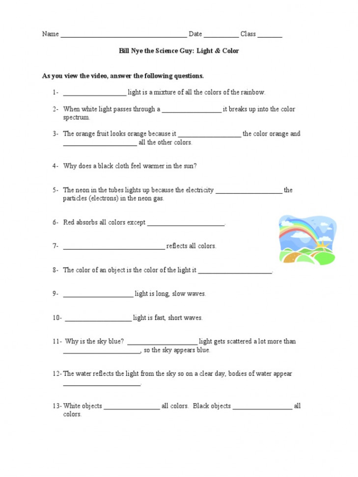 Bill Nye Light Color Worksheet  PDF