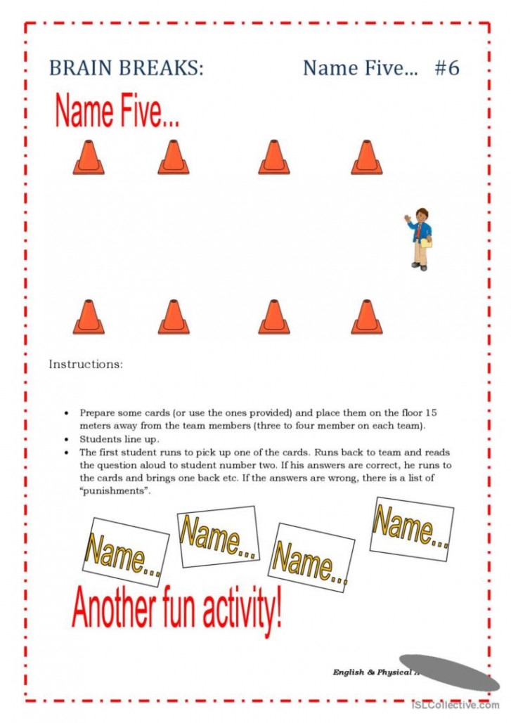 Brain Break # - Name  Things Cards: English ESL worksheets pdf