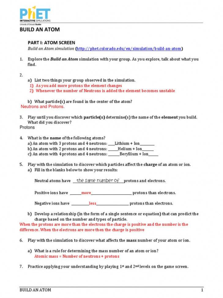 Build An Atom Worksheet  PDF  Isotope  Atoms