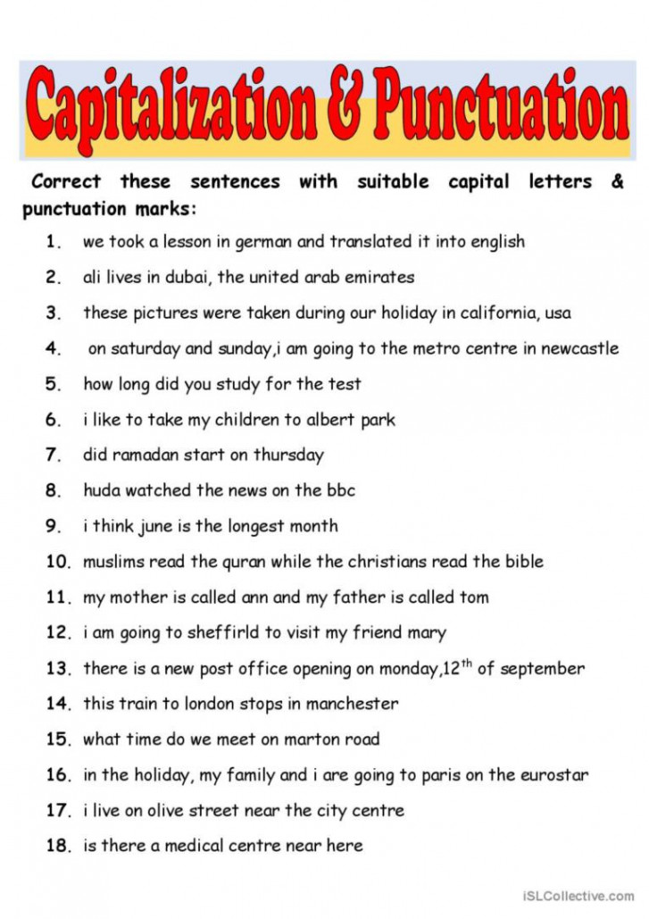 Capitalization & Punctuation: English ESL worksheets pdf & doc