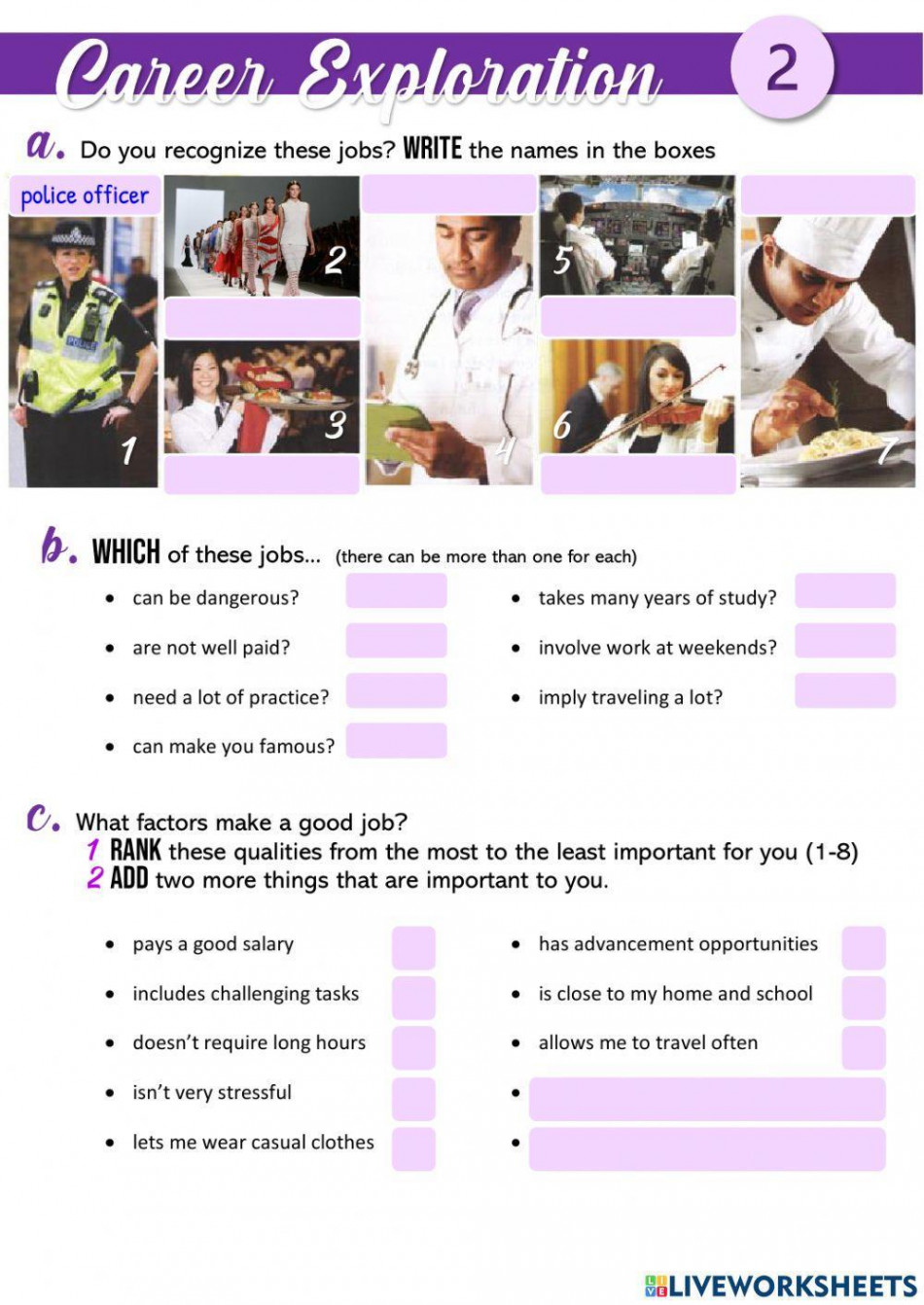 Career Exploration  - The best jobs worksheet  Live Worksheets