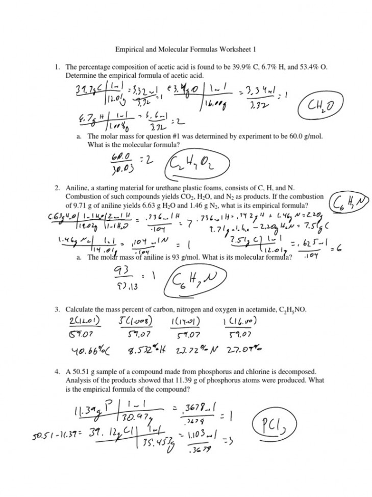 Chapter  Empirical and Molecular Formulas Worksheet  Key PDF  PDF