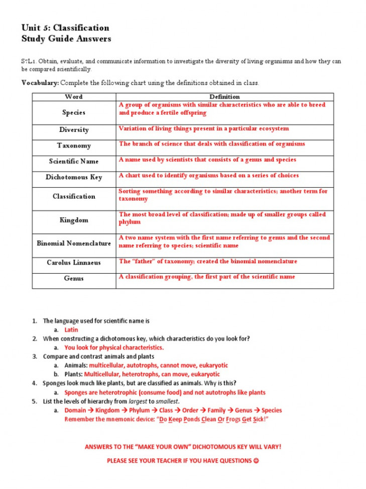 Classification Study Guide Answers  PDF  Taxonomy (Biology