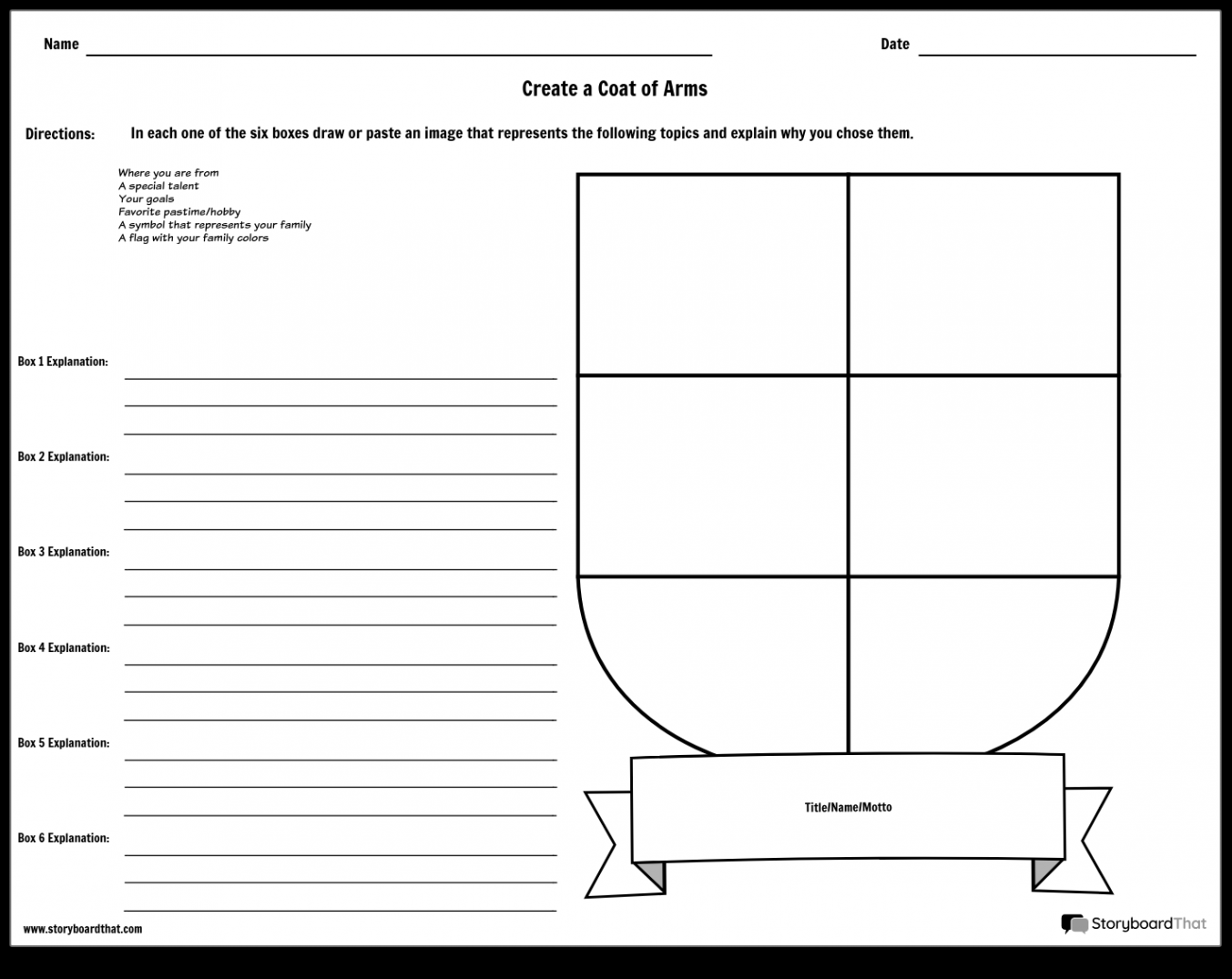 Coat of Arms Storyboard by worksheet-templates