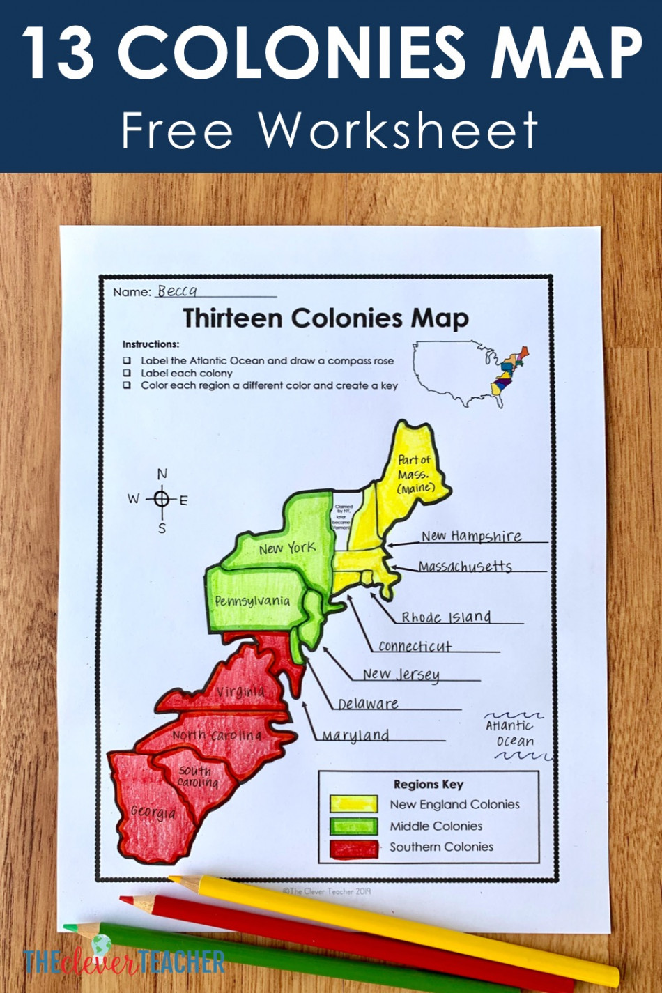 Colonies Free Map Worksheet and Lesson for students