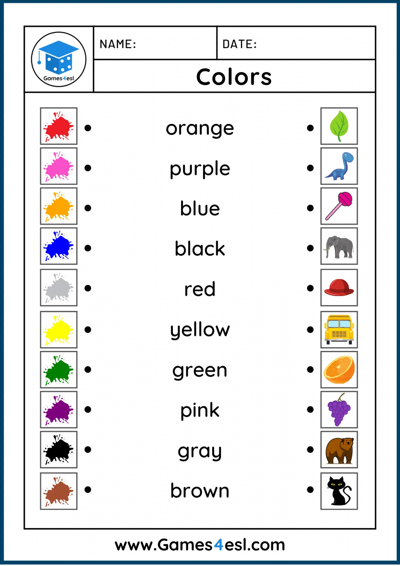 Colors Worksheets  Free Worksheets For Teaching Colors  Gamesesl