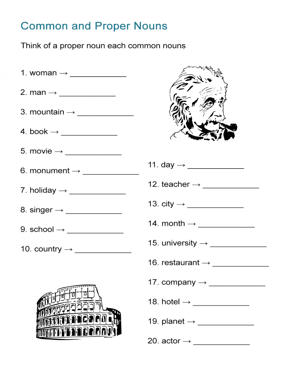 Common and Proper Nouns Worksheet [Brainstorming Activity] - ALL ESL