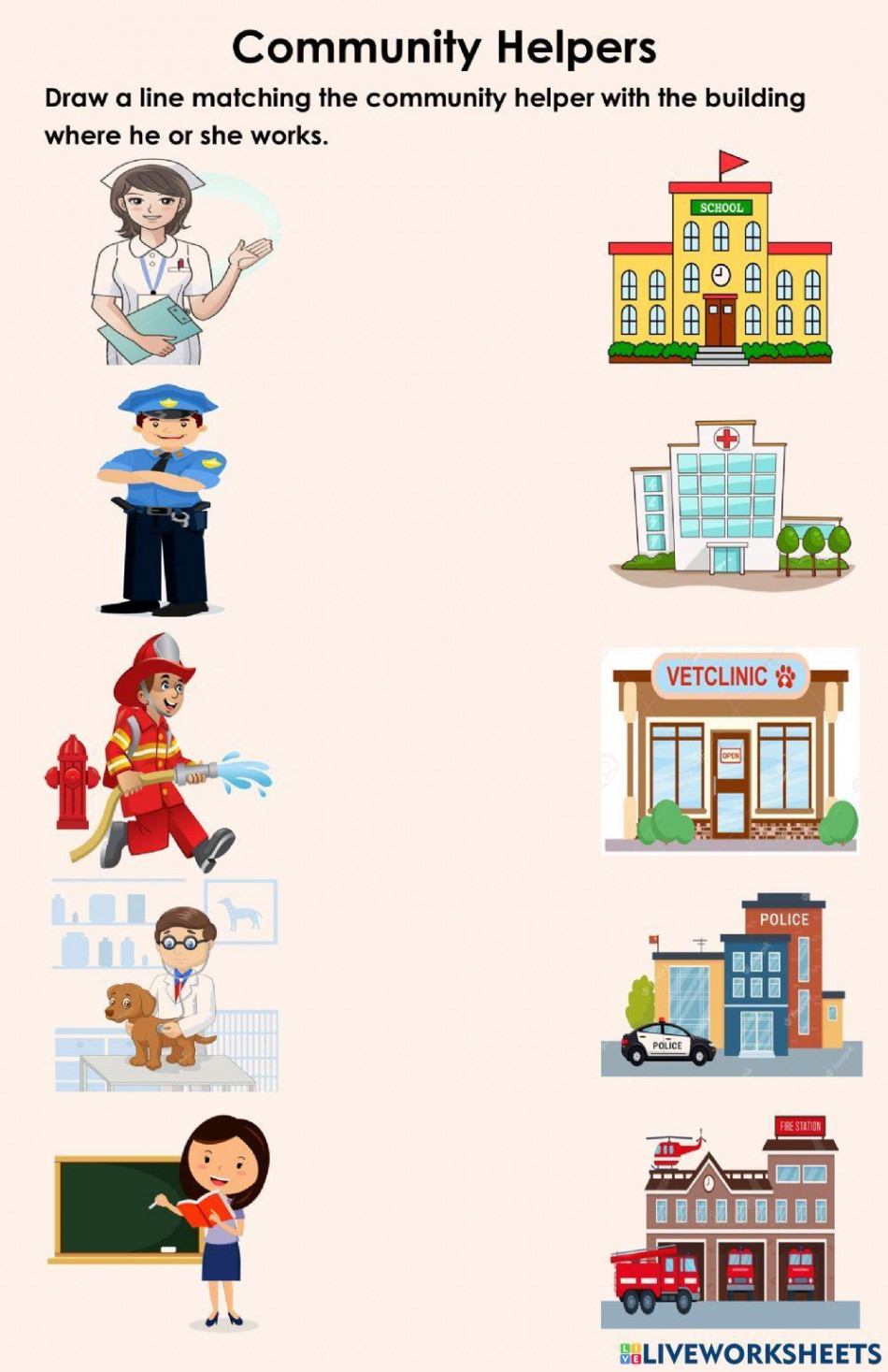 Community Helpers interactive worksheet for Kindergarten  Live