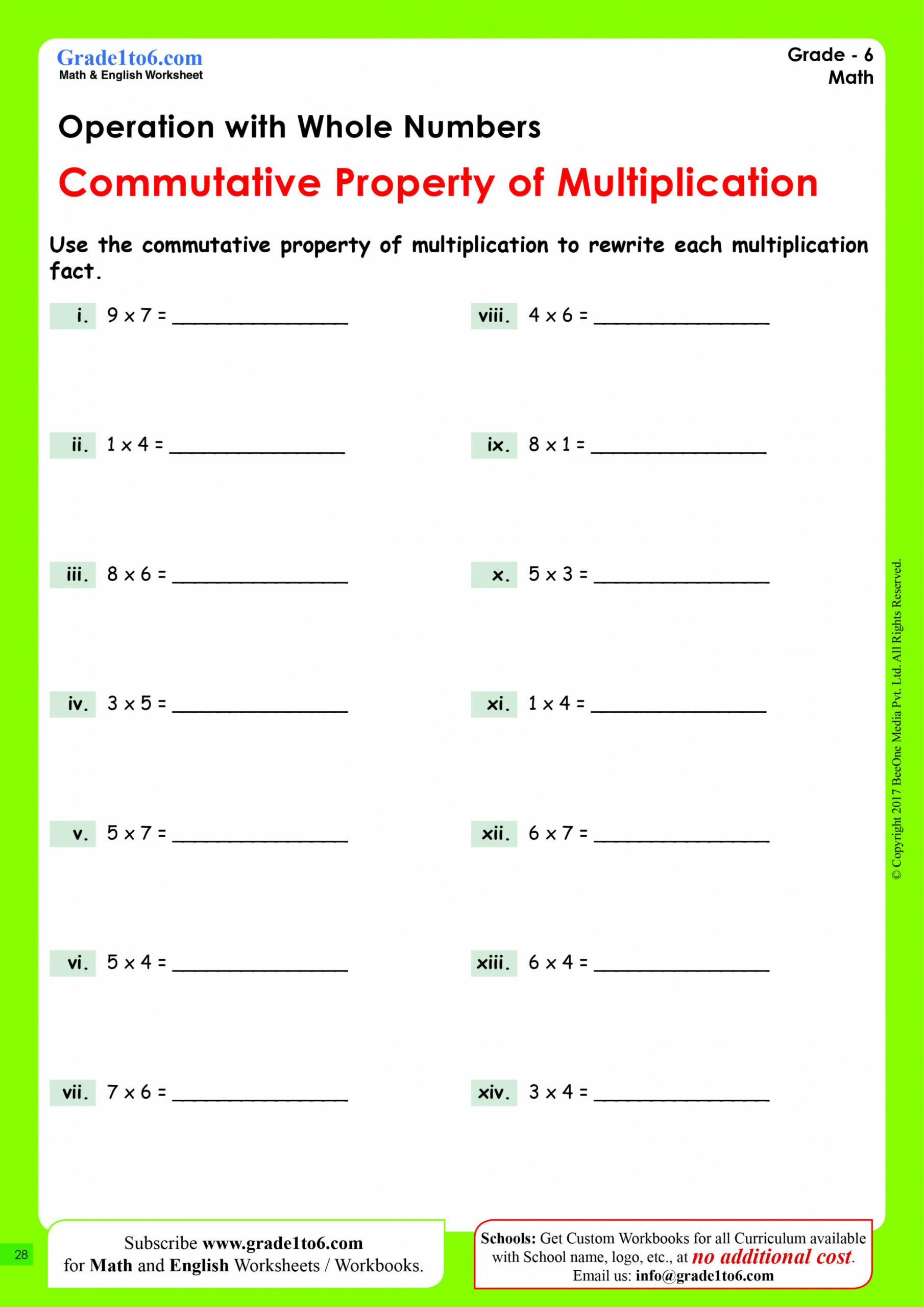 Commutative property of Multiplication  Gradeto