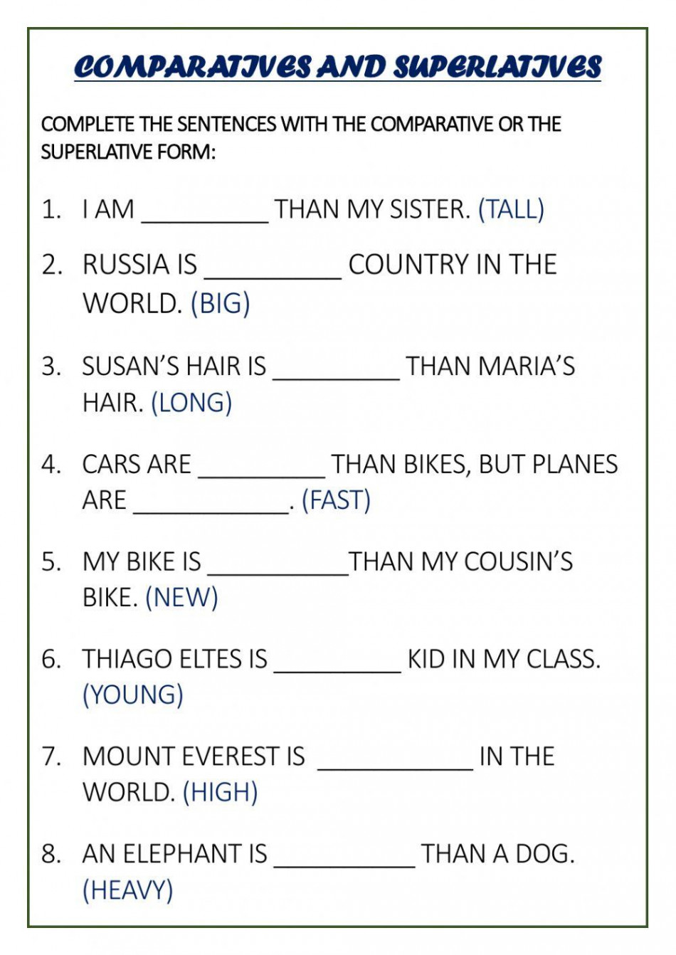 Comparatives and superlatives online exercise for TH GRADE  Live