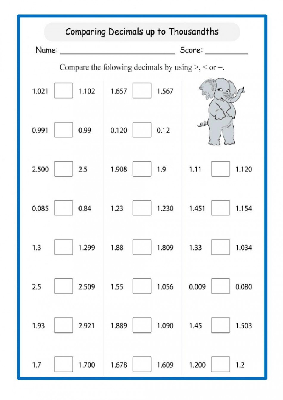 Comparing Decimals worksheet  Live Worksheets