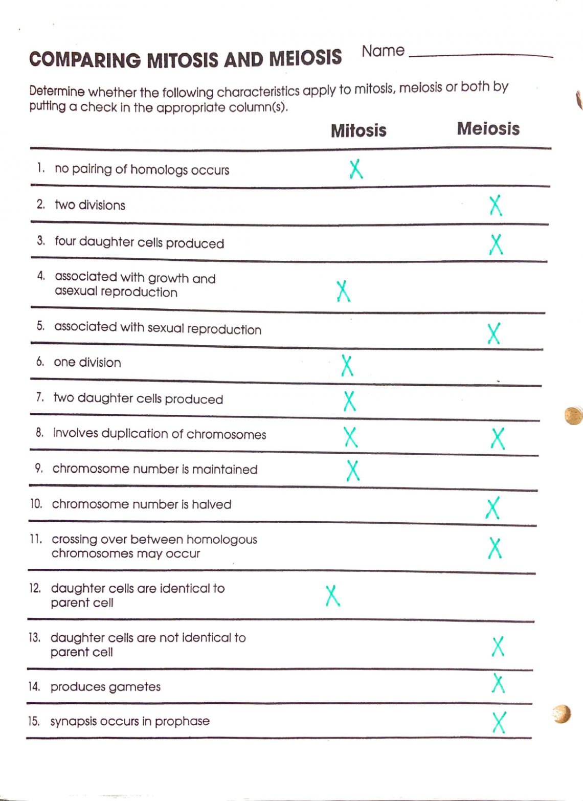 Comparing Mitosis Meiosis - Answer KEY - ENG  - Studocu