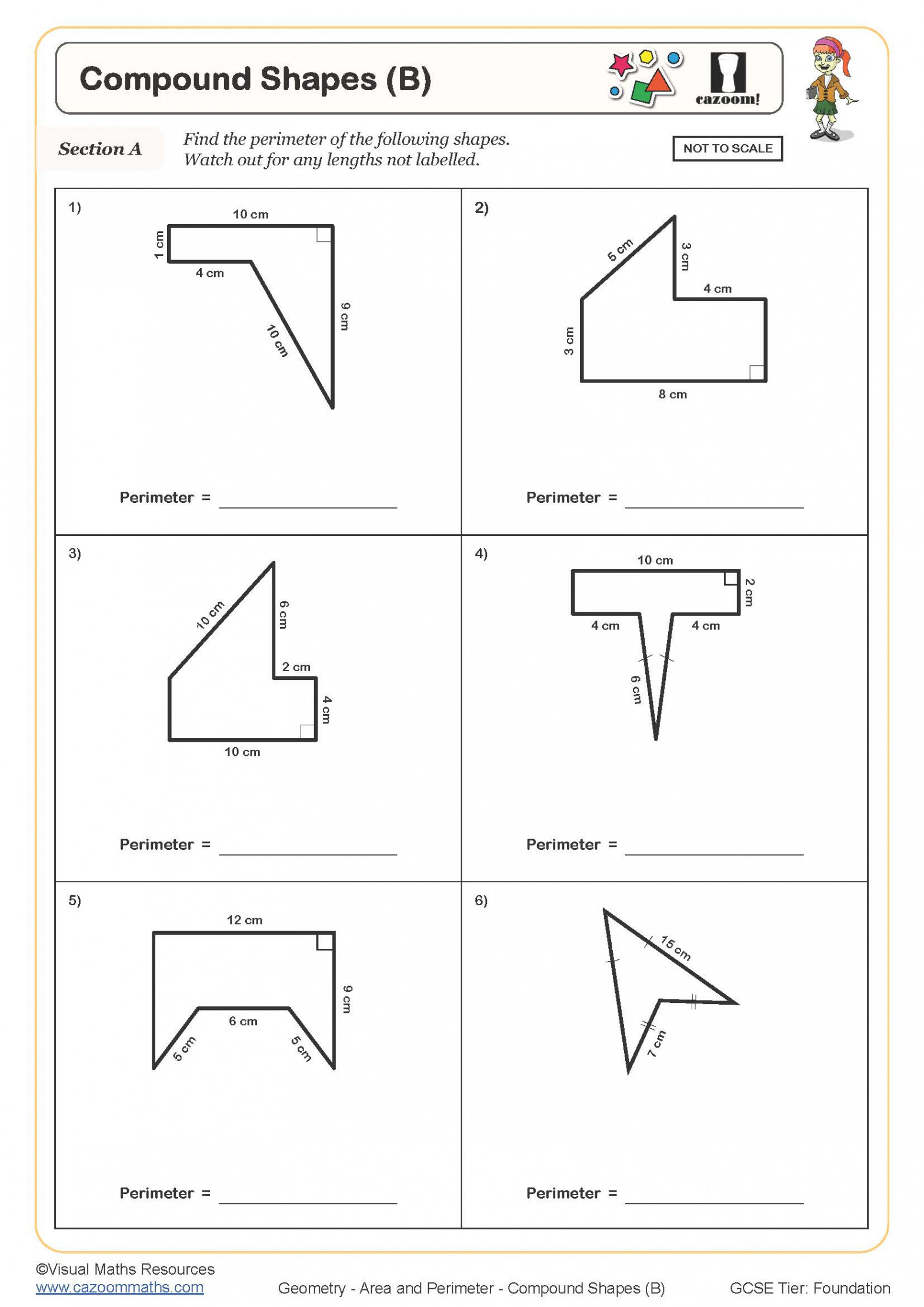 Compound Shapes (B)  Cazoom Maths Worksheets