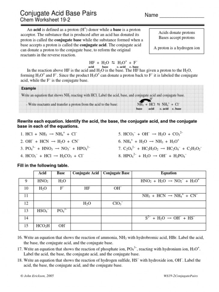 Conjugate Acid Base Pairs Worksheet  PDF  Acid  Chemistry