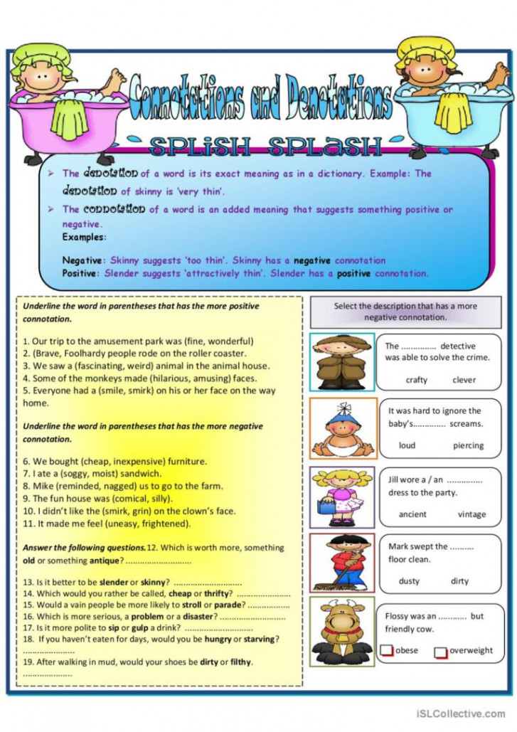 connotations and Denotation: English ESL worksheets pdf & doc