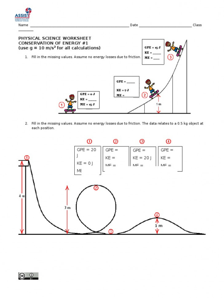 Conservation of Energy Worksheet # -   PDF  Potential Energy