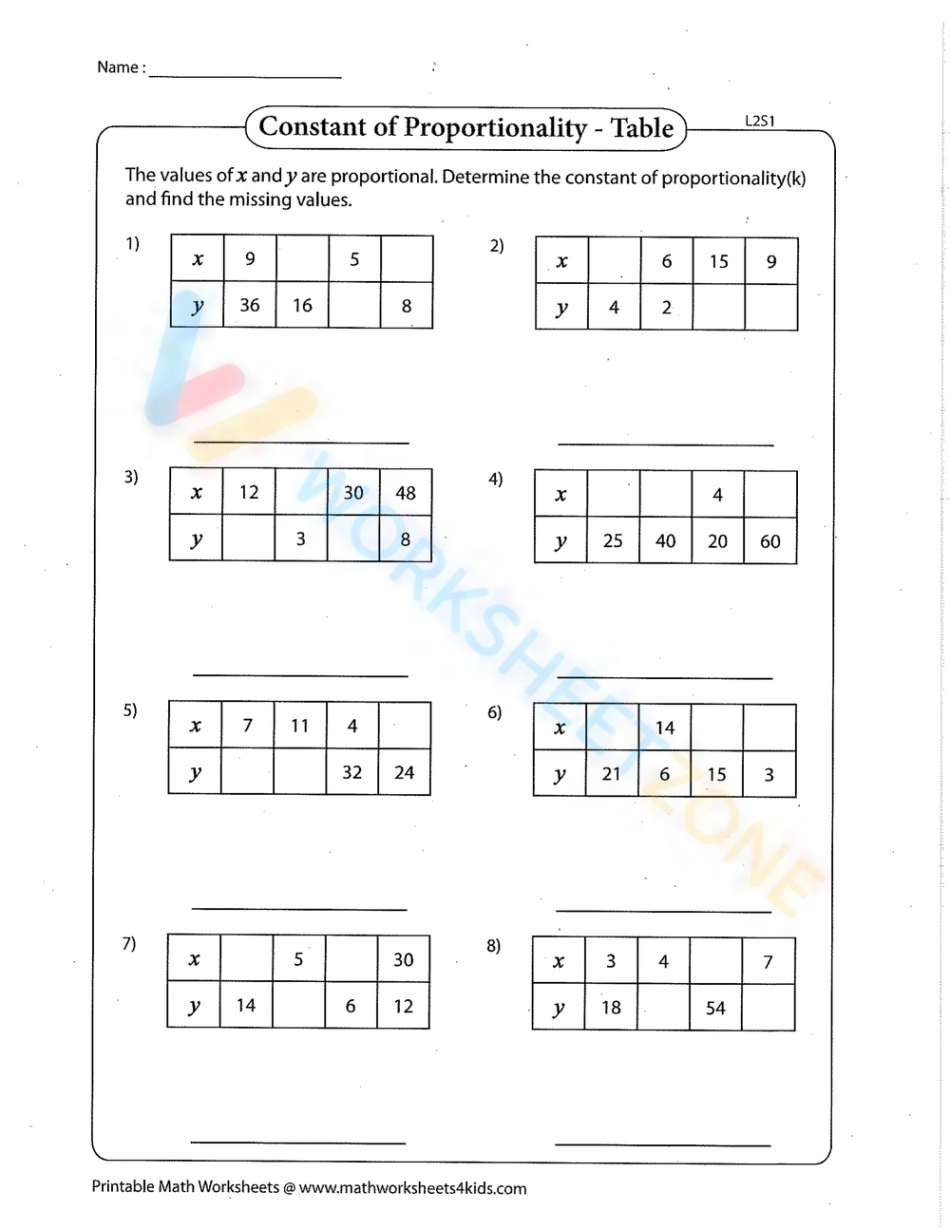 Constant Of Proportionality - Graph Worksheet