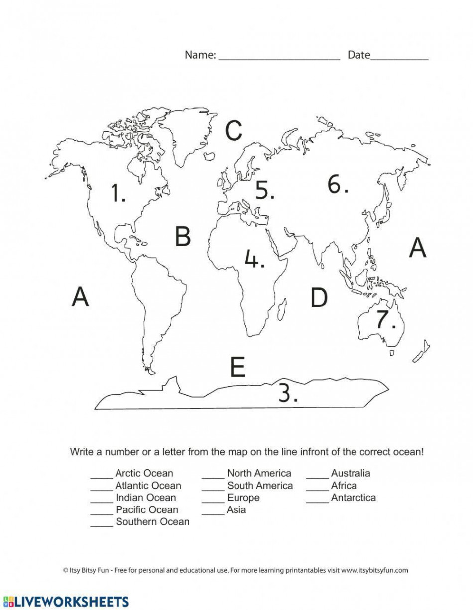 Continents and Oceans Review worksheet  Live Worksheets