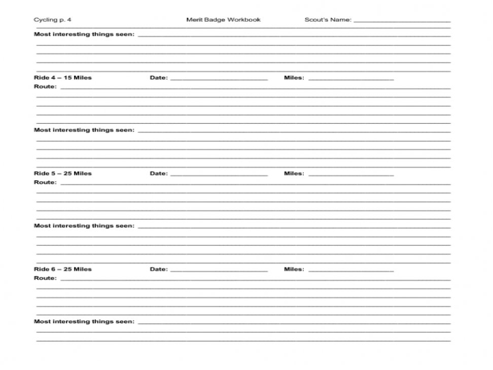 Cycling Merit Badge Worksheet