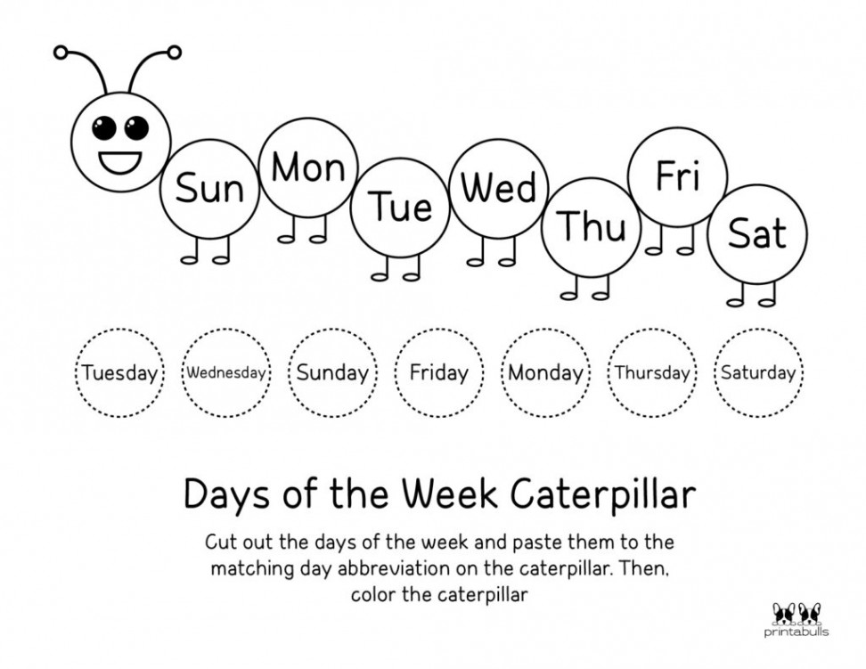 Days of the Week Worksheets & Printables -  Free Pages  Printabulls