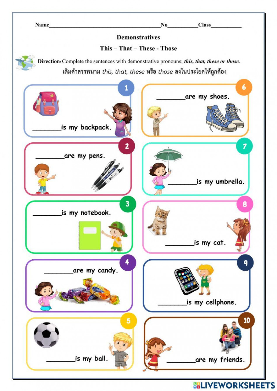 Demonstrative Pronouns interactive worksheet for Grade