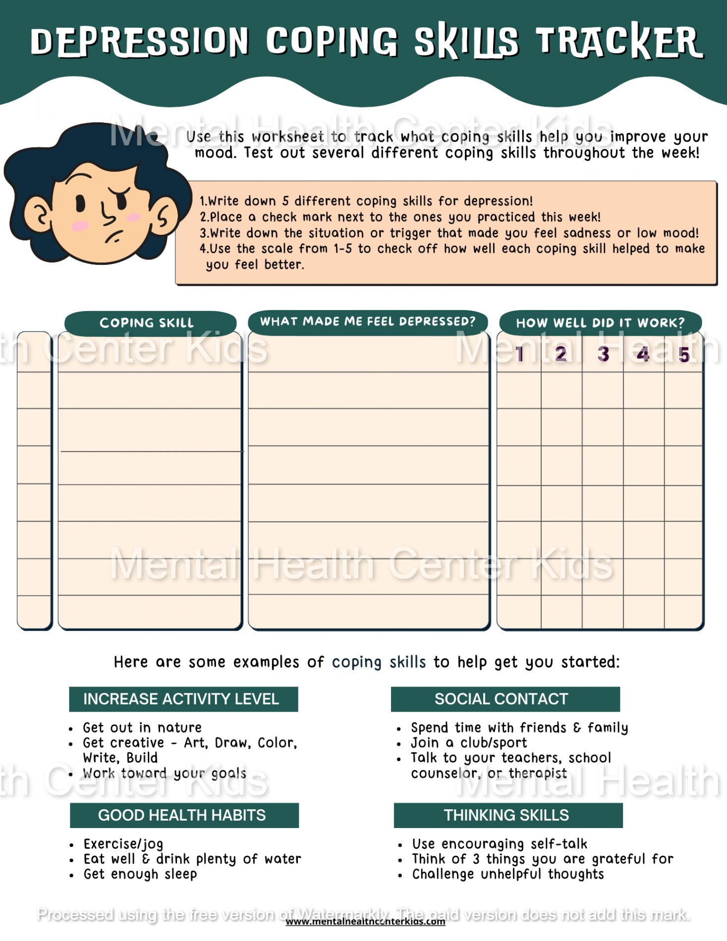 Depression Worksheets for Teens