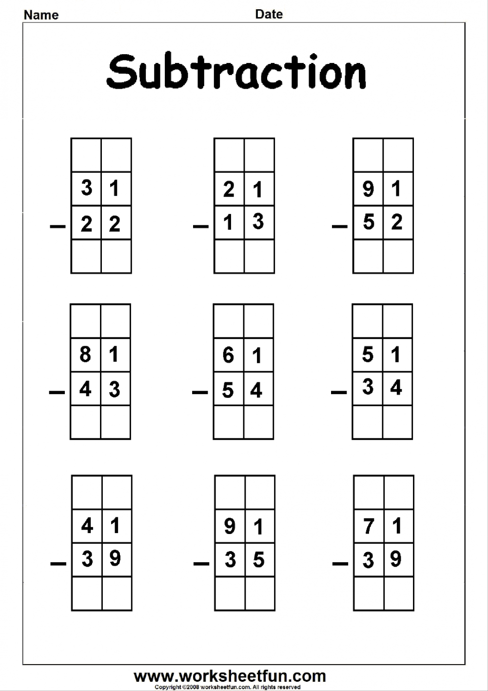 Digit Borrow Subtraction – Regrouping –  Worksheets  Math