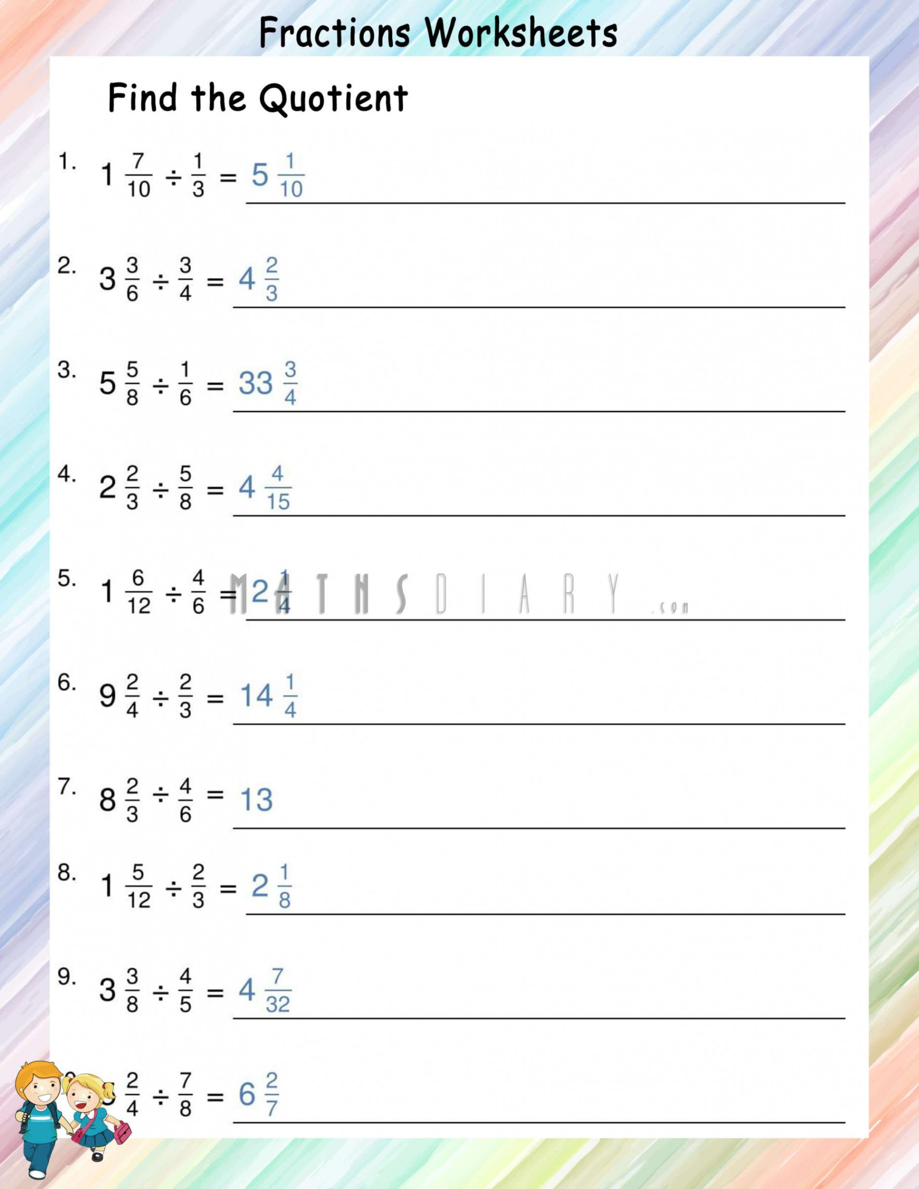 Dividing mixed number by fractions worksheets - Math Worksheets