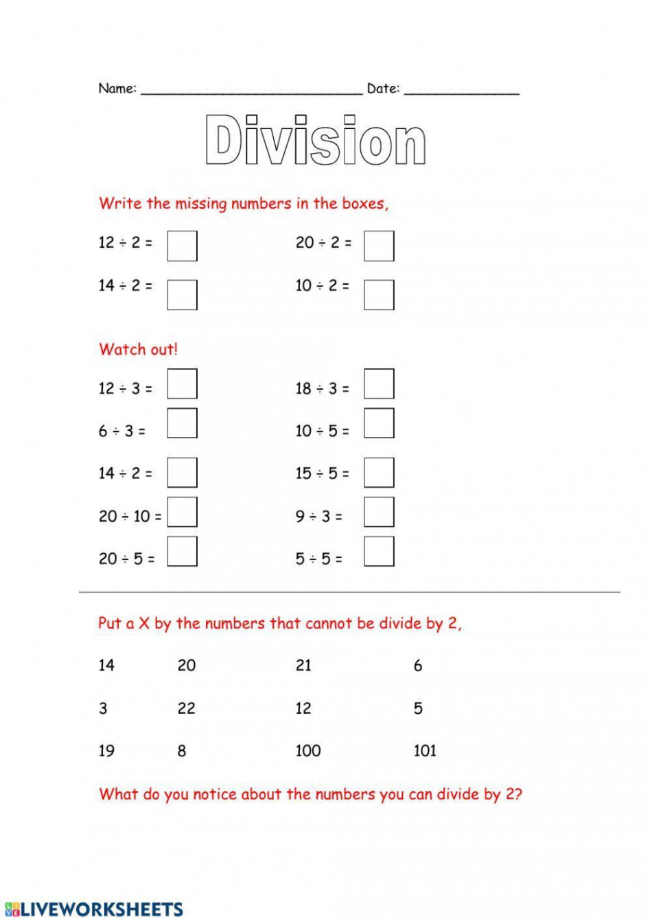 Division with remainders worksheet  Live Worksheets