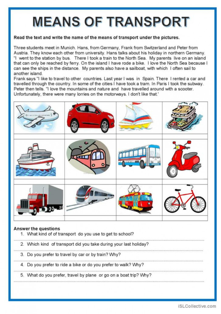 Easy readings - Means of transport: English ESL worksheets pdf & doc