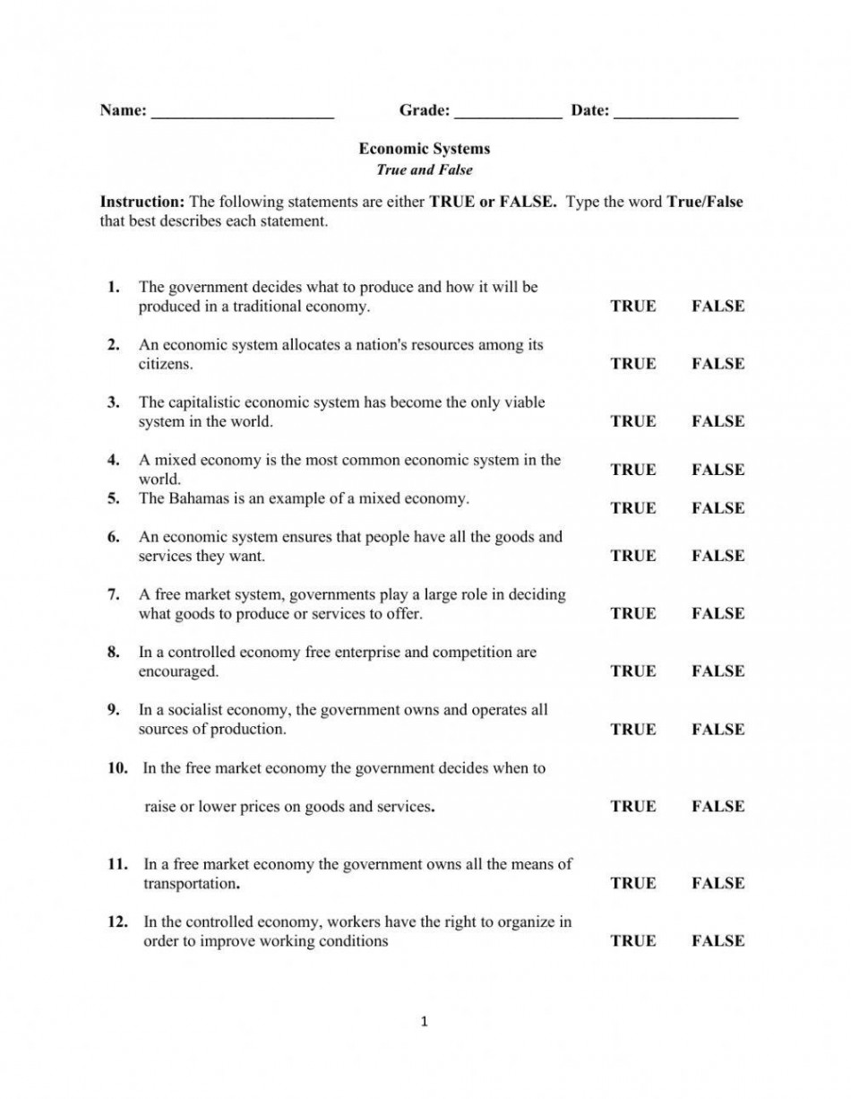 Economic System True-False worksheet  Live Worksheets