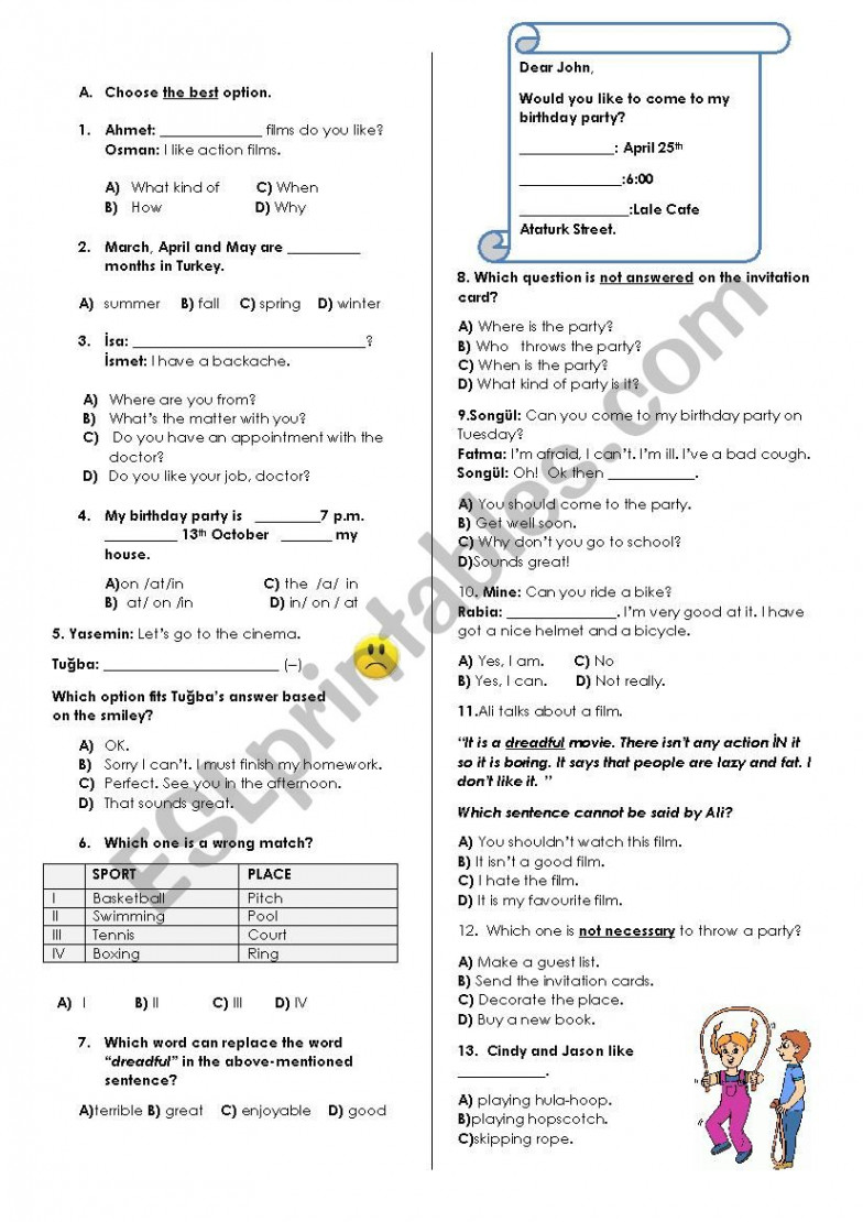 Elementary Revision Test ( .